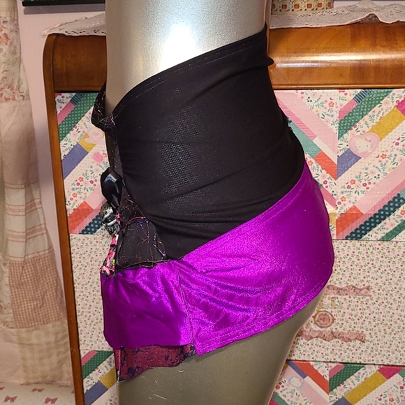 Cyber goth punk rave spider mini ruffle skirt neon skull handmade layered xs - Picture 6 of 10